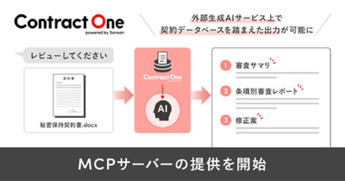 ソーシャルアライアンス　MCP プレスリリース：Contract One、MCPサーバーの提供を開始（PR TIMES