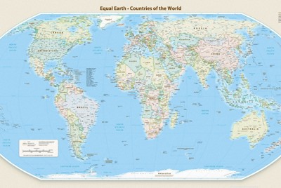 アフリカ諸国が採用を求める「イコールアース図法」の世界地図。実際の面積が反映されている＝図法の考案者らのウェブサイトより