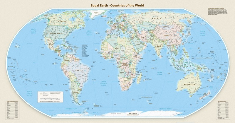 アフリカ諸国が採用を求める「イコールアース図法」の世界地図。実際の面積が反映されている＝図法の考案者らのウェブサイトより