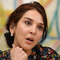 インタビューに答える、俳優のサヘル・ローズさん＝東京都港区で2026年4月9日、宮本明登撮影