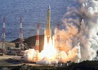 This file photo taken on Dec. 22, 2025, shows the eighth H3 rocket lifting off from the Tanegashima Space Center in Kagoshima Prefecture. (Kyodo)
