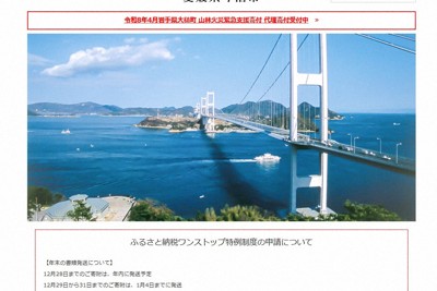 ふるさと納税の仲介サイト「さとふる」の特設ページで愛媛県今治市が始めた岩手県大槌町山林火災支援の代理寄付＝同サイト提供