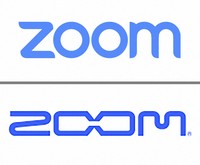 Composite supplied photos show logos for Zoom Communications Inc. top, and Zoom Corp. (Kyodo)