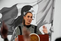 Mexican President Claudia Sheinbaum speaks during her daily morning press conference at the National Palace in Mexico City, Nov. 28, 2025. (AP Photo/Marco Ugarte, File)