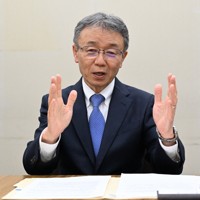 インタビューに応じる電気事業連合会の森望会長＝東京都千代田区で2026年4月23日午後4時28分、山口智撮影