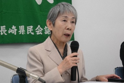 NPT再検討会議への参加に向け、思いを語った被爆者の川副忠子さん＝長崎市金屋町で2026年4月12日午前10時19分、尾形有菜撮影