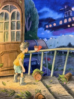 This photo shows a section of Hayao Miyazaki's panorama box "Ponyo / Kaisen Arawaru (A mysterious ship appears)" (C) 2008 Hayao Miyazaki / Studio Ghibli, NDHDMT.