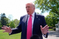 U.S. President Donald Trump speaks with reporters before departing on Marine One from the South Lawn of the White House, April 16, 2026, in Washington. (AP Photo/Manuel Balce Ceneta)