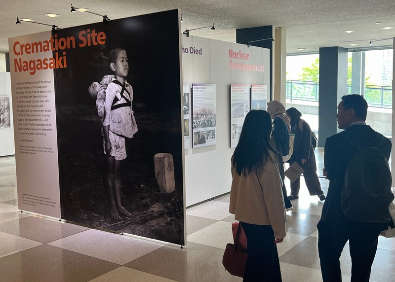 米ニューヨークの国連本部で開かれている「原爆展」＝2026年4月28日午後1時23分、三木幸治撮影