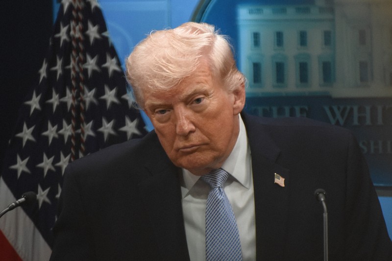 記者会見するドナルド・トランプ米大統領＝ワシントンのホワイトハウスで2026年4月6日、松井聡撮影