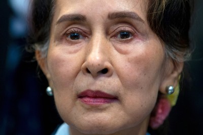 ミャンマーの民主派指導者、アウンサンスーチー氏＝ハーグで2019年12月、AP