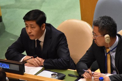 NPT再検討会議で発言する中国代表＝米ニューヨークの国連本部で2026年4月29日午後3時34分、三木幸治撮影