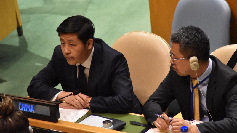 NPT再検討会議で発言する中国代表＝米ニューヨークの国連本部で2026年4月29日午後3時34分、三木幸治撮影