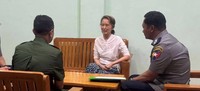 This undated photo, believed to have been taken recently, which was released by Myanmar's military on April 30, 2026, shows a person who appears to be Aung San Suu Kyi. (Kyodo)