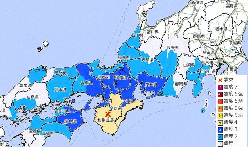 各地の震度＝気象庁のウェブサイトから