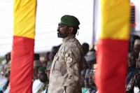 Mali's junta leader Gen. Assimi Goita attends the funeral of former defense minister Sadio Camara at the Military Engineering Parade Ground in Bamako, Mali, Thursday, April 30, 2026. (AP Photo/Boubacary Bocoum)