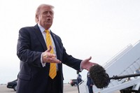 President Donald Trump talks to reporters before he boards Air Force One at Palm Beach International Airport in West Palm Beach, Fla., May 2, 2026, en route Miami. (AP Photo/Matt Rourke)