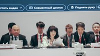 Japanese Finance Minister Satsuki Katayama (front, center) speaks during a meeting of finance ministers and central bank governors from Japan, China, South Korea and the Association of Southeast Asian Nations in Samarkand, Uzbekistan, on May 3, 2026. (Kyodo)