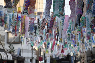 800匹のこいのぼりが商店街の空を泳いだ＝川越市連雀町の大正浪漫夢通り商店街で2026年4月28日午後5時10分、仲村隆撮影
