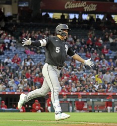 Chicago White Sox first baseman Munetaka Murakami rounds the bases after hitting a two-run home run against the Los Angeles Angels, May 4, 2026, at Angel Stadium in Anaheim, California. (Kyodo) 