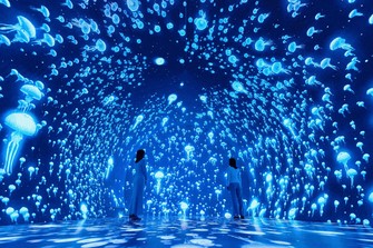 深海に降りてゆくような感覚が味わえる「ワンダリア横浜」の「ダイブ・トゥ・ブルー」の一場面＝ワンダリア横浜 Supported by Umios提供