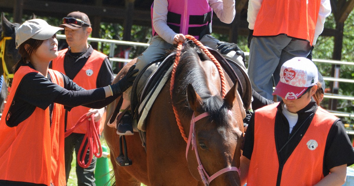 人馬ともに心静かに…　元競走馬とセラピー体験　愛媛・今治