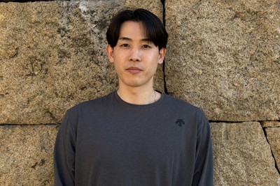 プレーオフ準決勝後、取材に応じたウルフドッグス名古屋の上林直澄選手。今季限りでチームを退団する＝大阪府のAsueアリーナ大阪で2026年5月10日、神山恵撮影