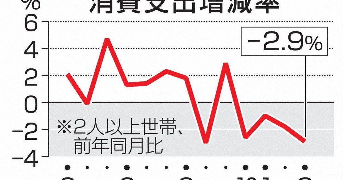 3月の消費支出2.9％減　物価高で買い控え4カ月連続マイナス