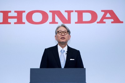 決算について記者会見するホンダの三部敏宏社長＝東京都新宿区で2026年5月14日午後1時54分、鈴木紫門撮影
