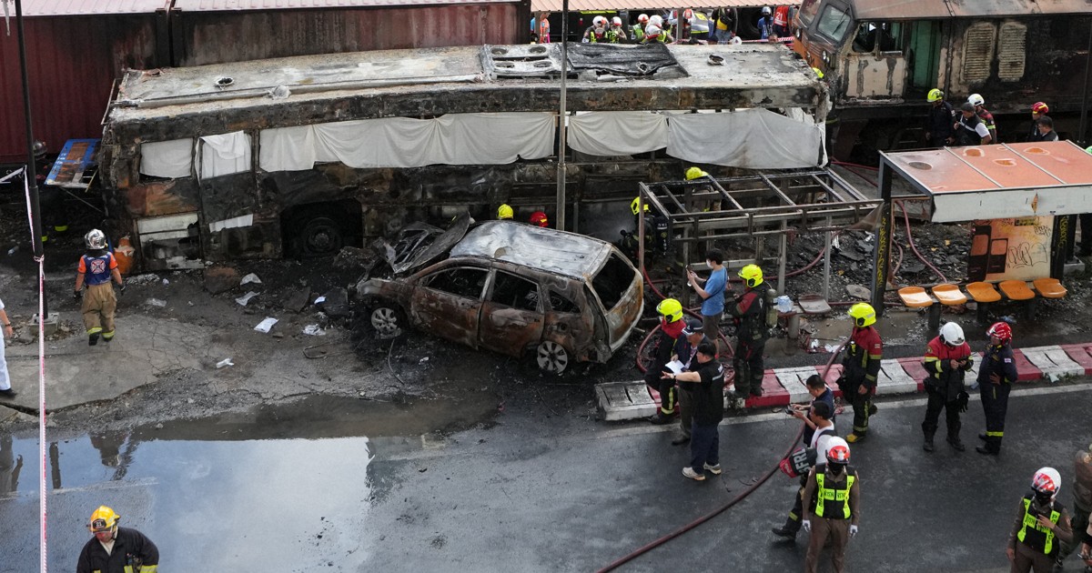 バンコクで列車とバスなど衝突　8人死亡、複数車両巻き込み炎上