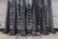 Square openings for natural light line the southeast wall of the Iwakuni Chokokan museum in Iwakuni, Yamaguchi Prefecture, July 23, 2024. (Mainichi/Minoru Kanazawa)
