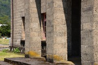 A row of columns stands at the front entrance of the Iwakuni Chokokan museum in Iwakuni, Yamaguchi Prefecture, July 23, 2024. (Mainichi/Minoru Kanazawa)