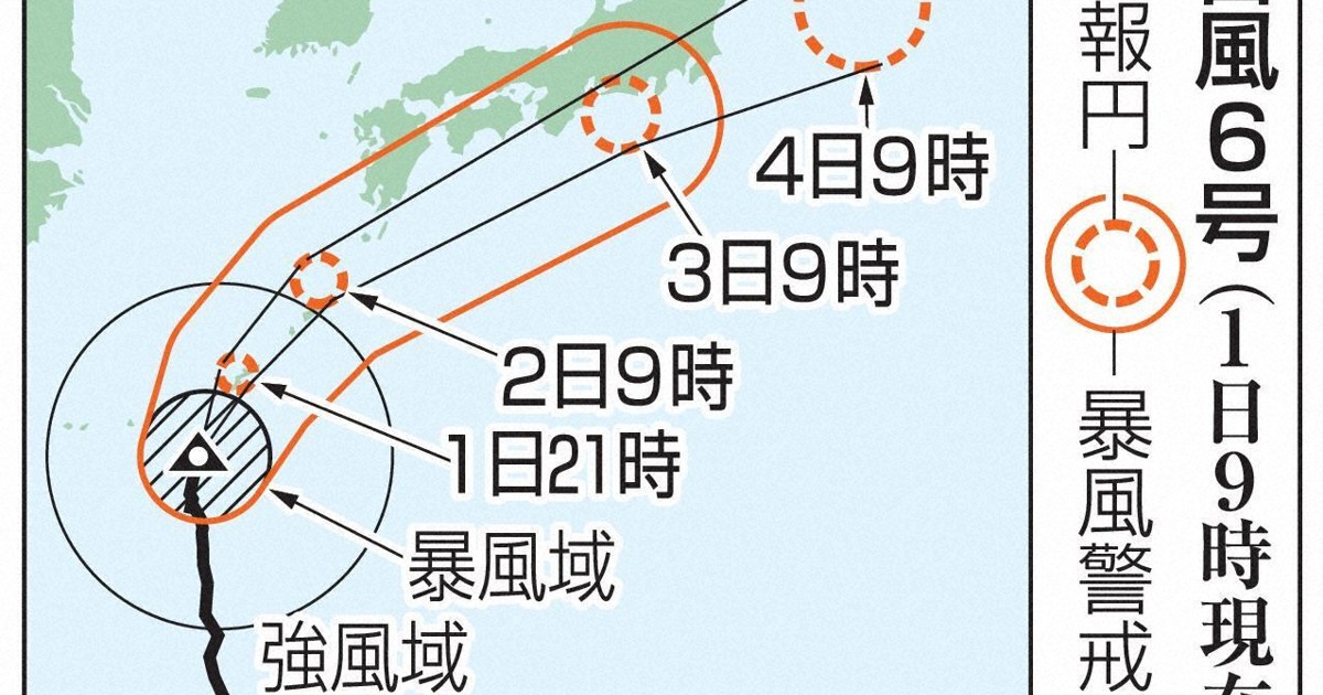 台風6号北上、各地で「レベル4危険警報」の可能性　激しい雨に