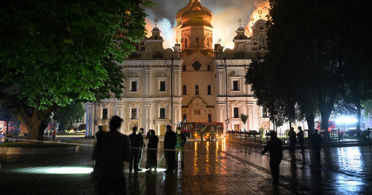 Russian attack sets fire to centuries-old religious site in Kyiv and kills 5 in Kharkiv