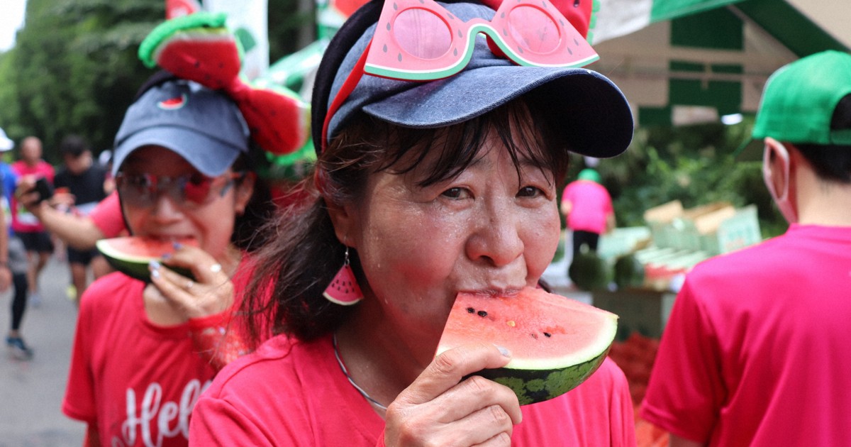 Easy Japanese news in translation: Runners enjoy watermelon during race in Chiba Prefecture