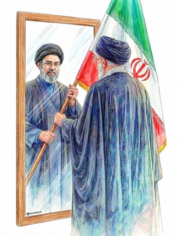 イランの最高指導者はアリ・ハメネイ師(右)から、息子のモジタバ師に受け継がれた。だが、実質的なトップはイラン革命防衛隊が握る=ハメネイ事務所のウェブサイトから