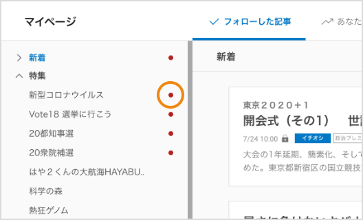 新着記事のお知らせの赤丸